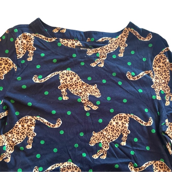 Maeve by Anthropologie Navy Green Polka Dot Leopard Print Short Sleeve Top S - Picture 2 of 12